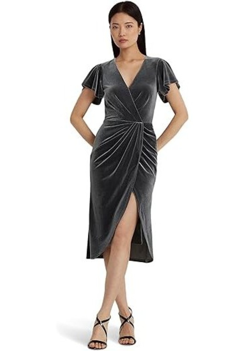 Ralph Lauren Velvet Flutter-Sleeve Cocktail Dress