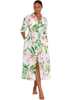 Ralph Lauren Watercolor Tropical Floral Midi Shirt Dress