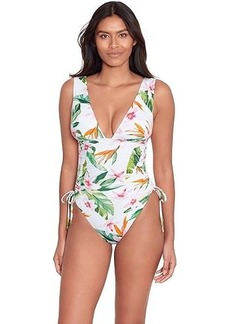 Ralph Lauren Watercolor Tropical Floral Shirred Plunge One Piece