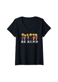 Ralph Lauren Womens Be Kind to All Humankind - Spelled out with ASL Alphabet V-Neck T-Shirt