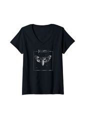 Ralph Lauren Womens Goth Minimalist Death Head Moth Star - Gray Witch Design V-Neck T-Shirt
