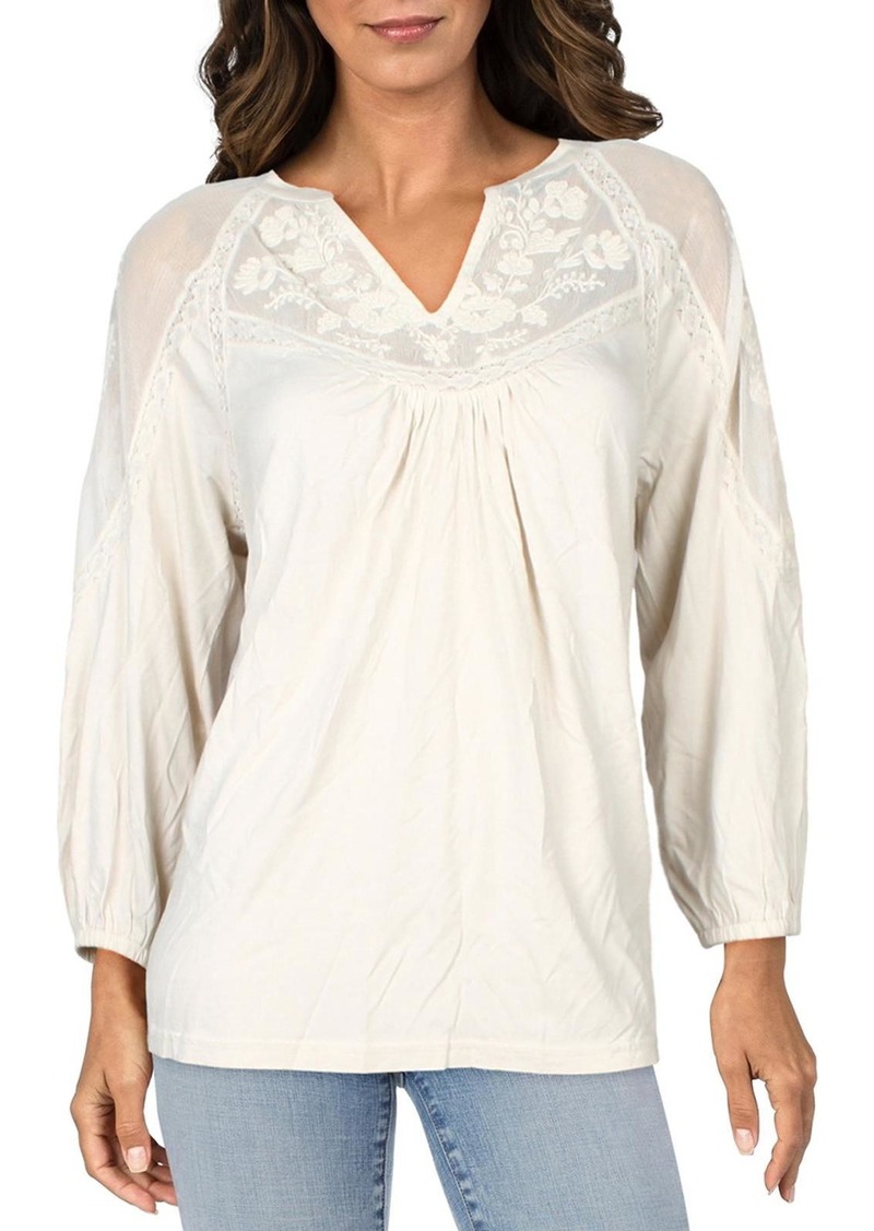 Ralph Lauren Womens Lace Inset V-Neck Pullover Top