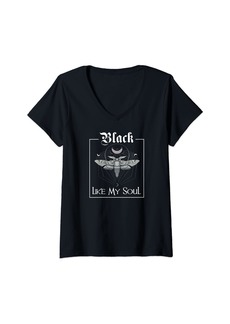 Ralph Lauren Womens  Like My Soul Vintage Goth Moth And Crescent Moon V-Neck T-Shirt