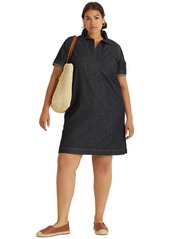 Ralph Lauren Women's Plus Size Short-Sleeve Denim Cotton Shift Dress - Nightfall