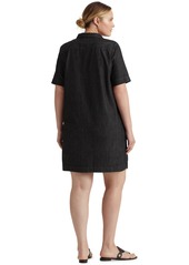 Ralph Lauren Women's Plus Size Short-Sleeve Denim Cotton Shift Dress - Nightfall