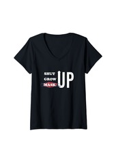 Ralph Lauren Womens Shut Up - Grow Up - Mask Up Motivational Design V-Neck T-Shirt