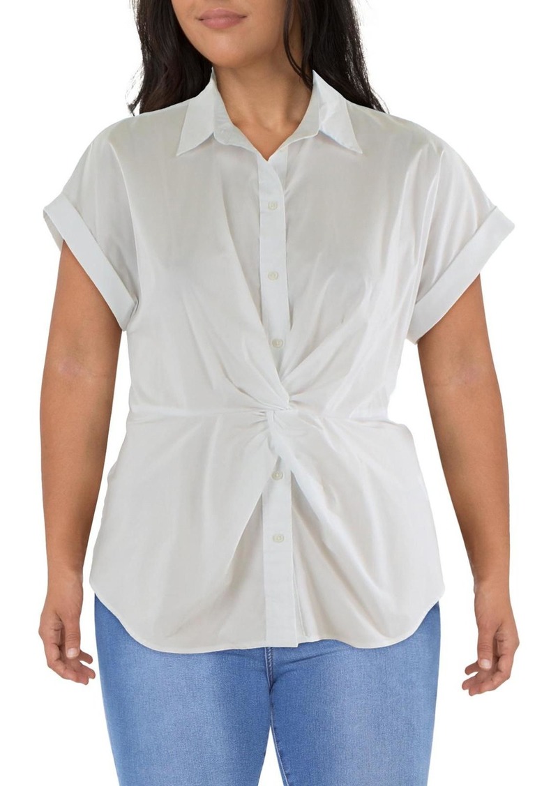 Ralph Lauren Womens Solid Collared Button-Down Top