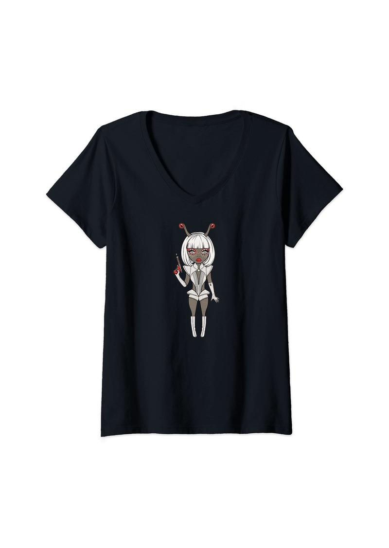 Ralph Lauren Womens Space Girl - Halloween Trick or Treat Design V-Neck T-Shirt