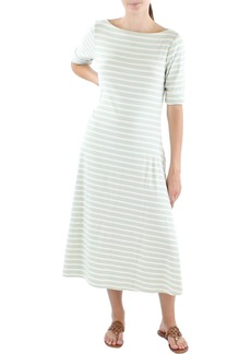 Ralph Lauren Womens Striped Mid Calf Shirtdress