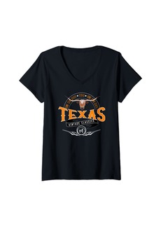Ralph Lauren Womens Vintage Classic Style Texas Lone Star Longhorn Design V-Neck T-Shirt