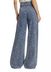 Ramy Brook Adley Floral-Embroidered Denim Wide-Leg Jeans