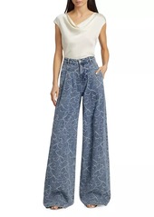 Ramy Brook Adley Floral-Embroidered Denim Wide-Leg Jeans