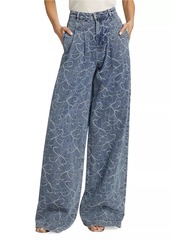 Ramy Brook Adley Floral-Embroidered Denim Wide-Leg Jeans