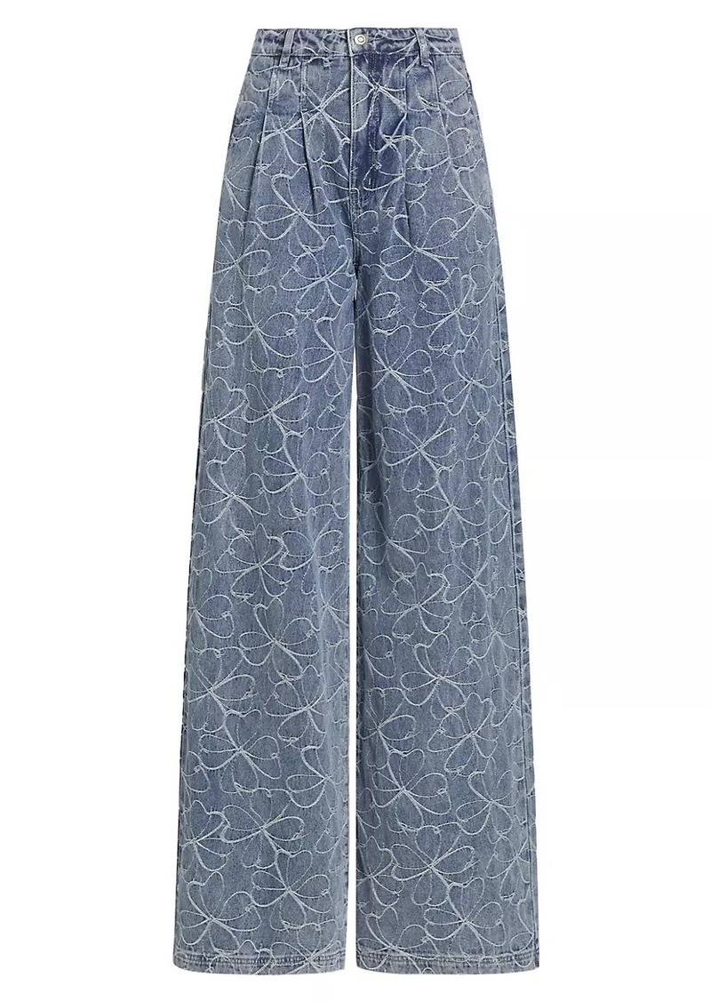 Ramy Brook Adley Floral-Embroidered Denim Wide-Leg Jeans