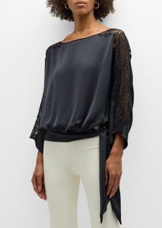 Ramy Brook Alessia Satin Blouse with Lace Detailing 