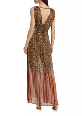 Ramy Brook Alvina Leopard Chiffon Plunge Maxi Dress