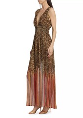 Ramy Brook Alvina Leopard Chiffon Plunge Maxi Dress