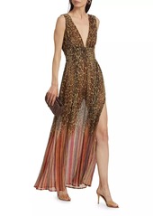 Ramy Brook Alvina Leopard Chiffon Plunge Maxi Dress