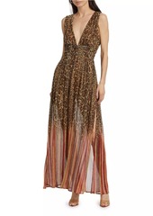 Ramy Brook Alvina Leopard Chiffon Plunge Maxi Dress