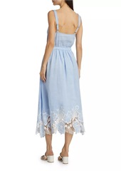 Ramy Brook Aubriella Linen Lace-Trimmed Midi-Dress