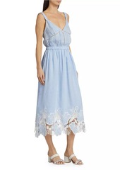 Ramy Brook Aubriella Linen Lace-Trimmed Midi-Dress