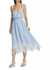 Ramy Brook Aubriella Linen Lace-Trimmed Midi-Dress