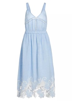 Ramy Brook Aubriella Linen Lace-Trimmed Midi-Dress