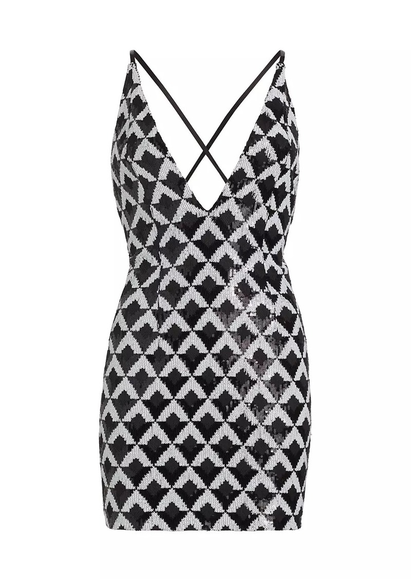 Ramy Brook Berkley Geometric Sequined V-neck Minidress