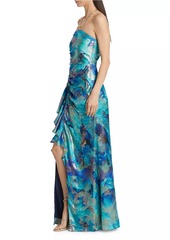 Ramy Brook Carr Strapless Brushed Metallic Gown