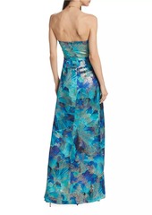 Ramy Brook Carr Strapless Brushed Metallic Gown