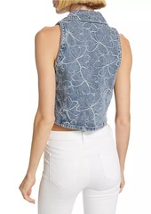 Ramy Brook Deacon Floral-Embroidered Denim Crop Top