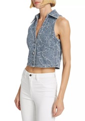 Ramy Brook Deacon Floral-Embroidered Denim Crop Top