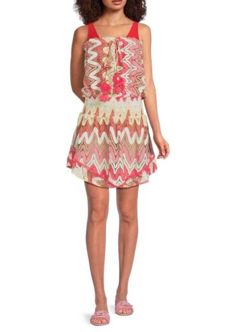 Ramy Brook Embroidered Smocked Mini Cover Up Dress