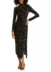 Ramy Brook Eveline Leopard Velvet Long-Sleeve Midi-Dress