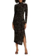 Ramy Brook Eveline Leopard Velvet Long-Sleeve Midi-Dress