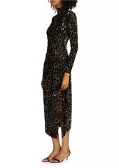 Ramy Brook Eveline Leopard Velvet Long-Sleeve Midi-Dress