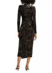 Ramy Brook Eveline Leopard Velvet Long-Sleeve Midi-Dress