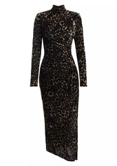 Ramy Brook Eveline Leopard Velvet Long-Sleeve Midi-Dress