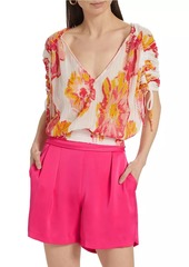 Ramy Brook Frances Floral Plissé Drawstring Top