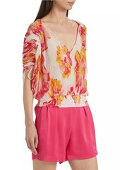 Ramy Brook Frances Floral Plissé Drawstring Top