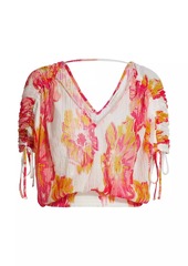 Ramy Brook Frances Floral Plissé Drawstring Top