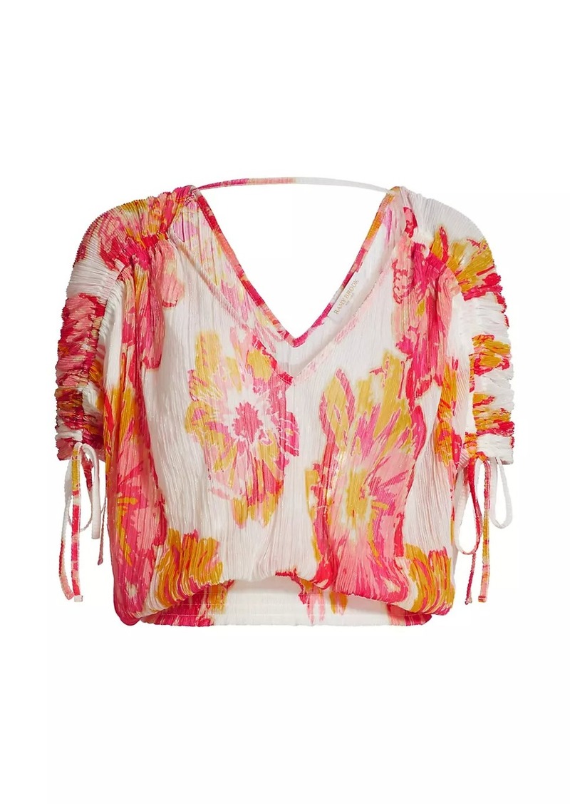 Ramy Brook Frances Floral Plissé Drawstring Top