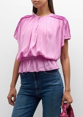 Ramy Brook Giana Pleated Peplum Blouse 