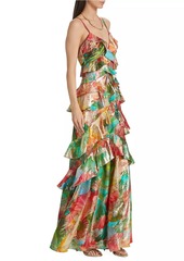 Ramy Brook Harlen Floral Metallic Ruffled Gown