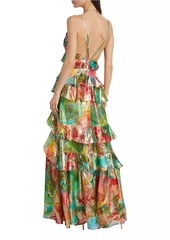 Ramy Brook Harlen Floral Metallic Ruffled Gown