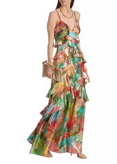 Ramy Brook Harlen Floral Metallic Ruffled Gown