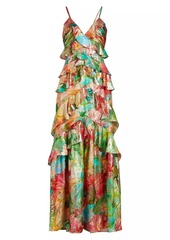 Ramy Brook Harlen Floral Metallic Ruffled Gown