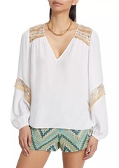 Ramy Brook Laurel Embroidered Tassel Blouse