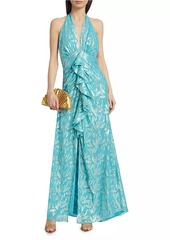 Ramy Brook Leola Ruffled Metallic Silk Gown