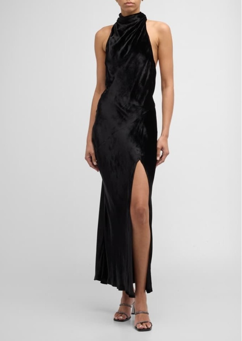 Ramy Brook Livia Velvet Halter Midi Dress